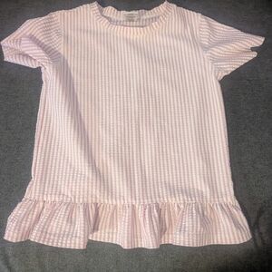 Ruffle Butts Pink and White Striped Rash Guard